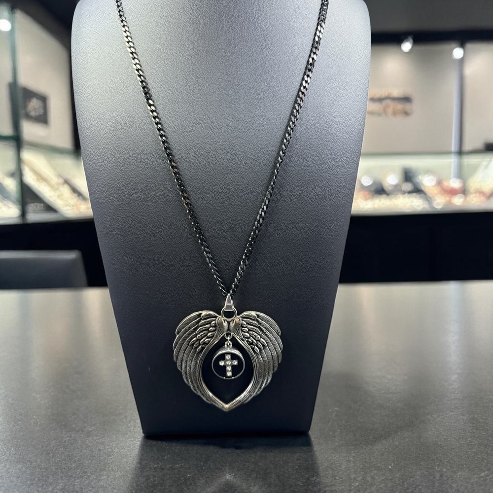 Angel Wing Heart Cross Pendant Necklace Gothic Dark Y2K Stainless Steel Chain